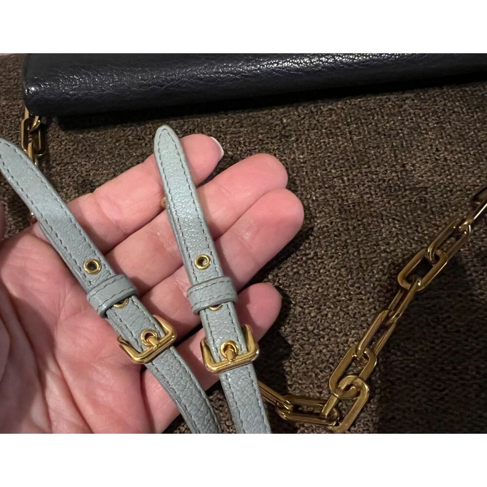 Authentic Miu Miu Wallet On A Chain, Blue With Go… - image 8